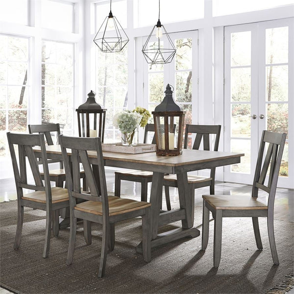 Liberty Lindsey Farm Trestle Table w/6 Chairs in Gray-Washburn's Home Furnishings